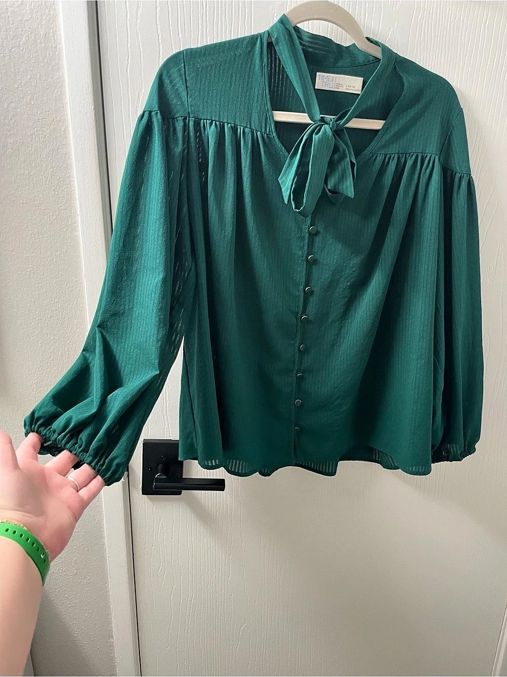 Time and Tru Tie Neck Button Down blouse